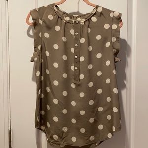 Gray & White Polka Dot Sleeveless Silk Top LikeNew